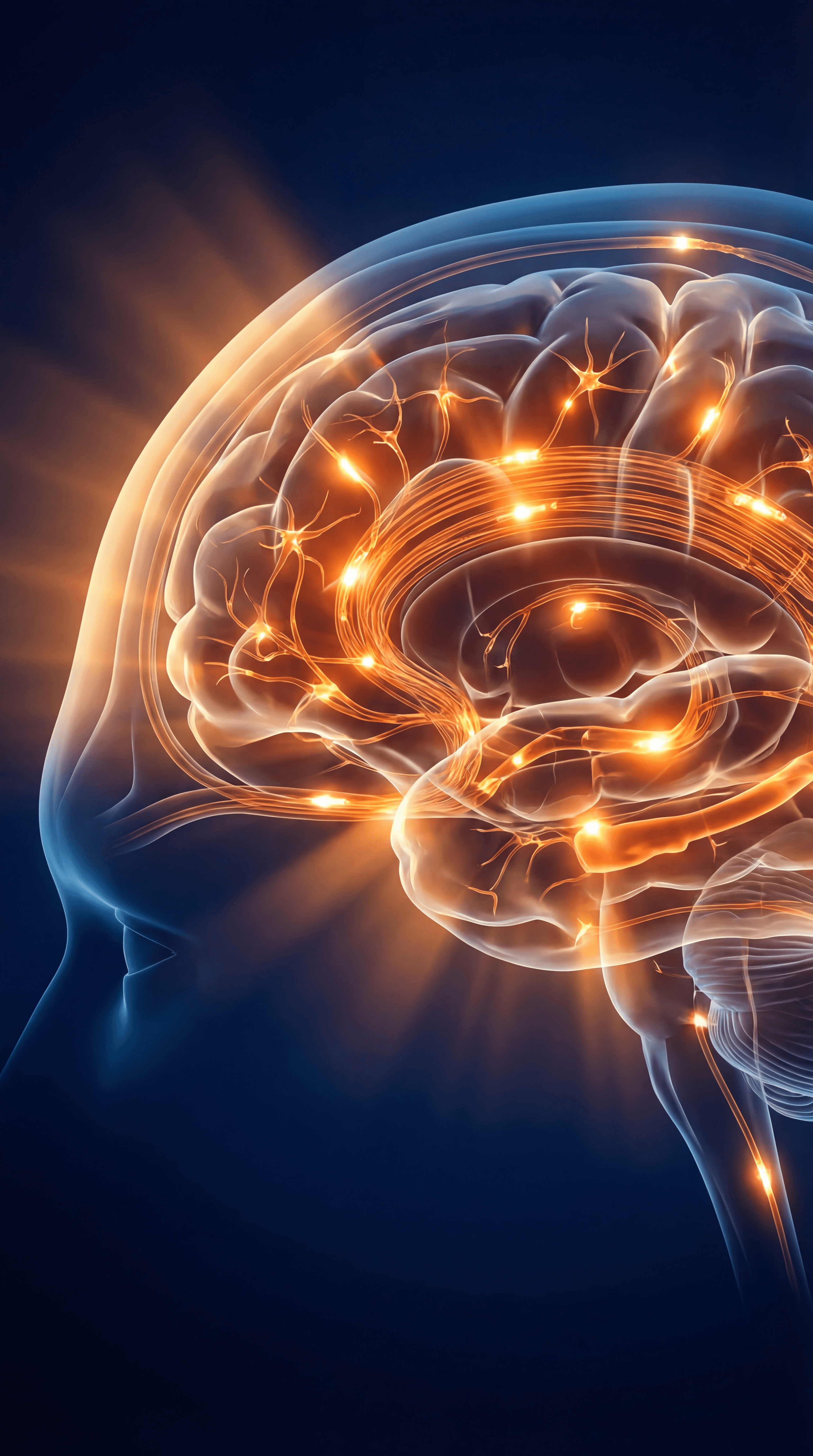 Illuminated neural pathways in the brain