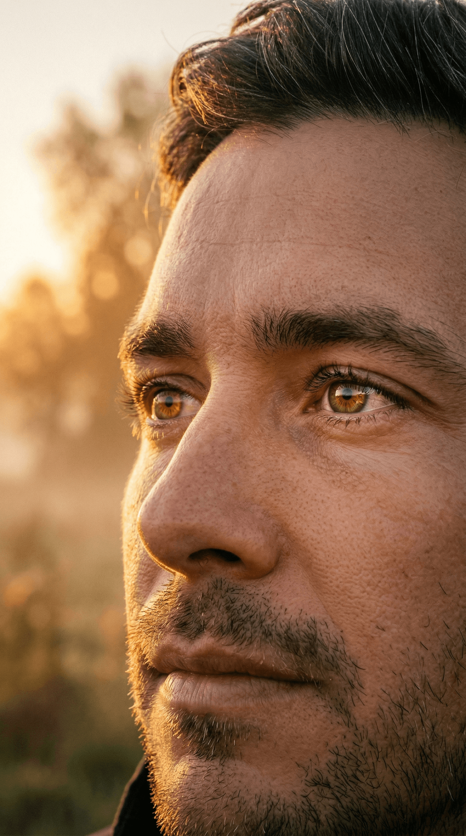 Eyes catching golden sunrise light at dawn