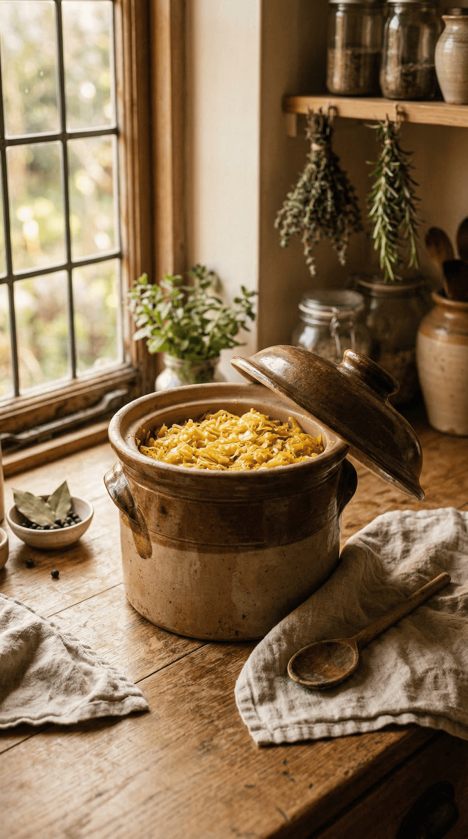 Rustic kitchen fermentation crock