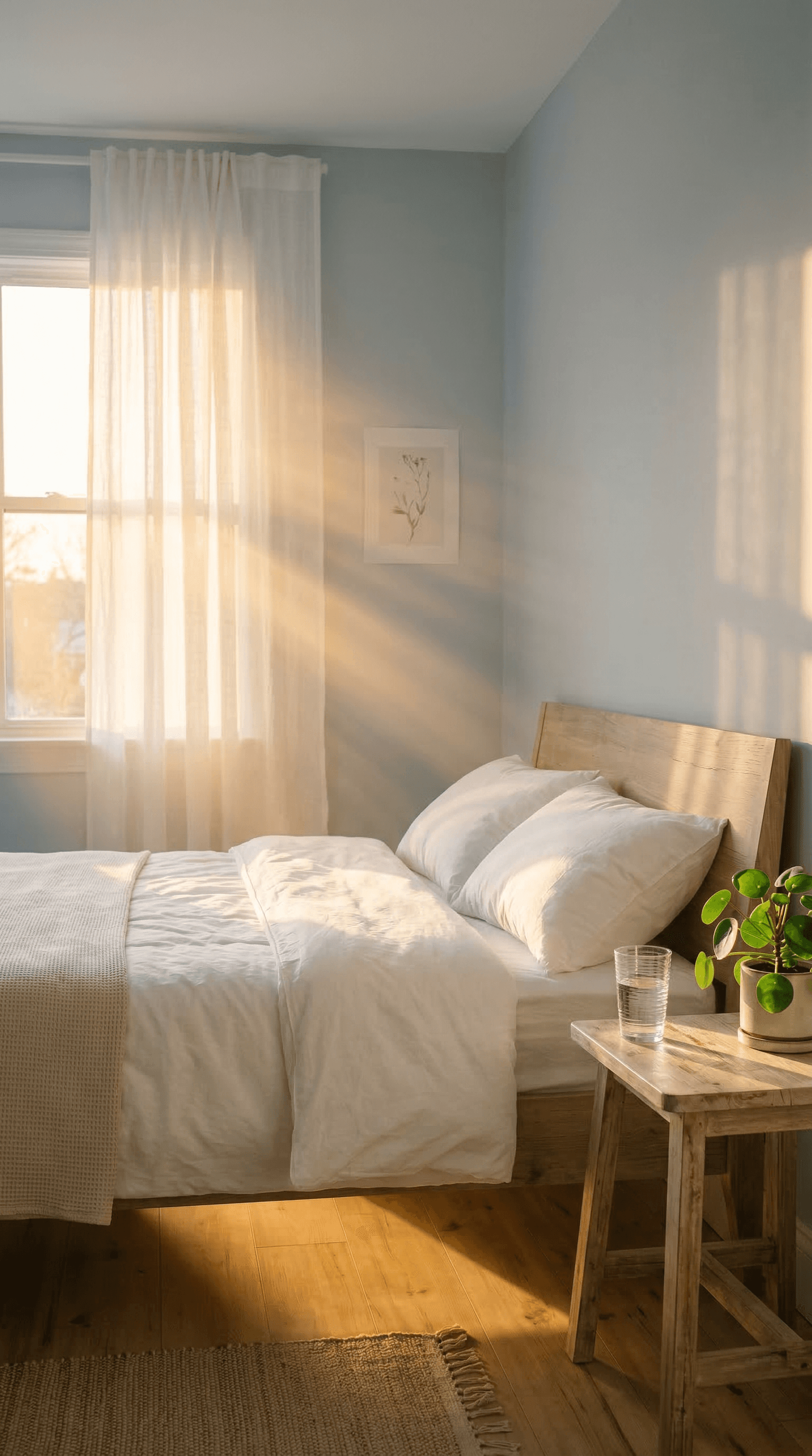 Sunrise light streaming into bedroom